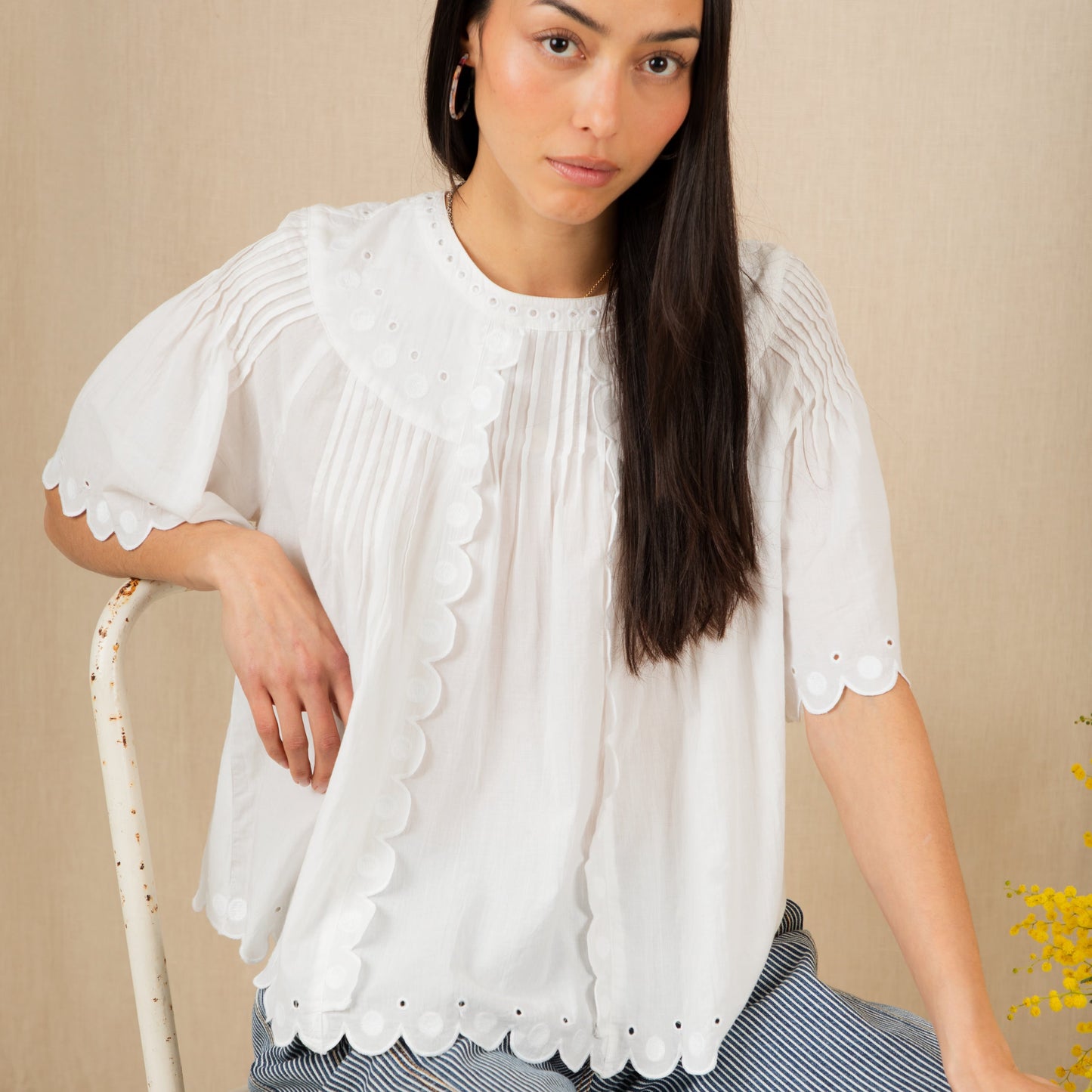 Embroidered White Cotton Top