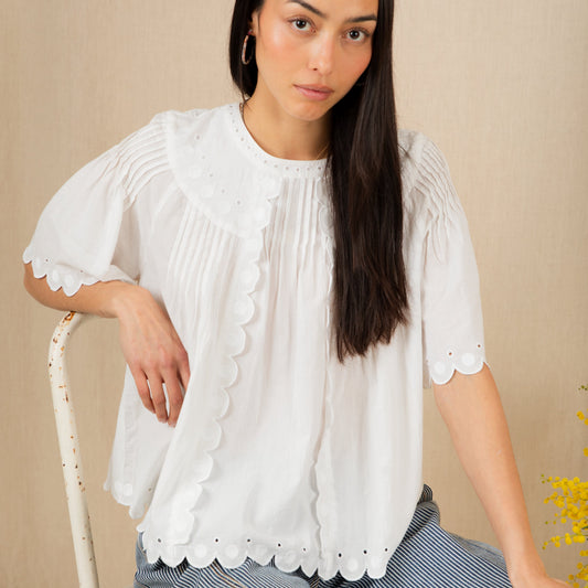 Embroidered White Cotton Top