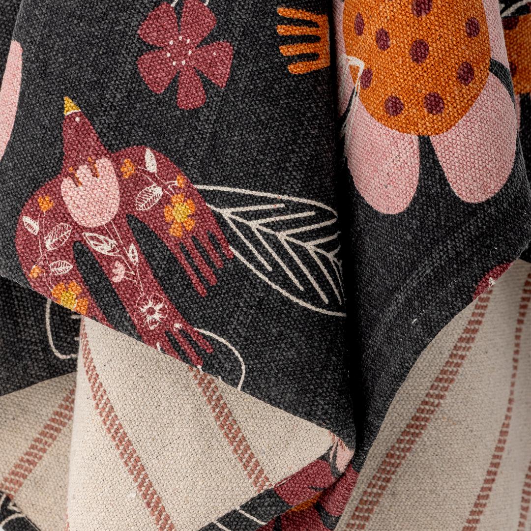 Birdy Black Throw, Recycled Cotton