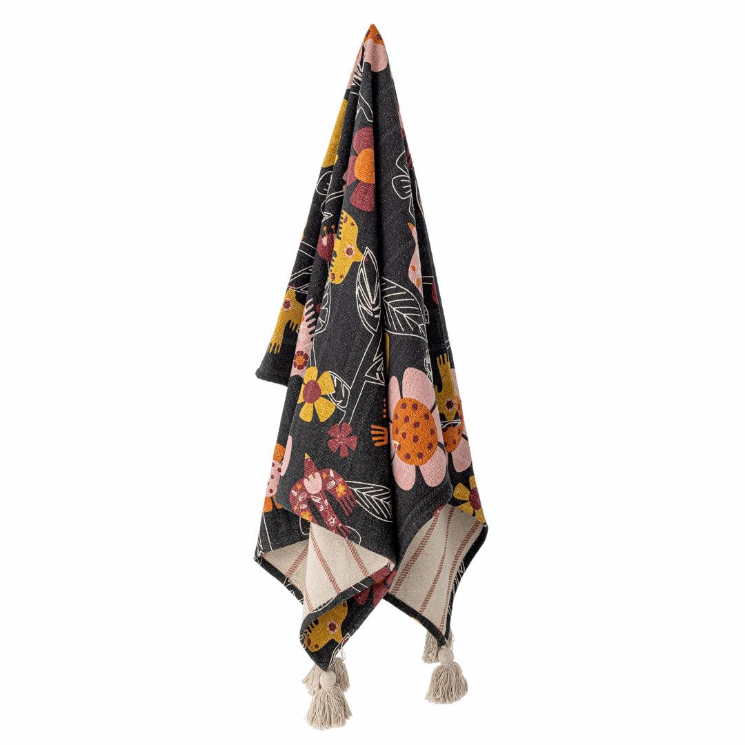 Birdy Black Throw, Recycled Cotton