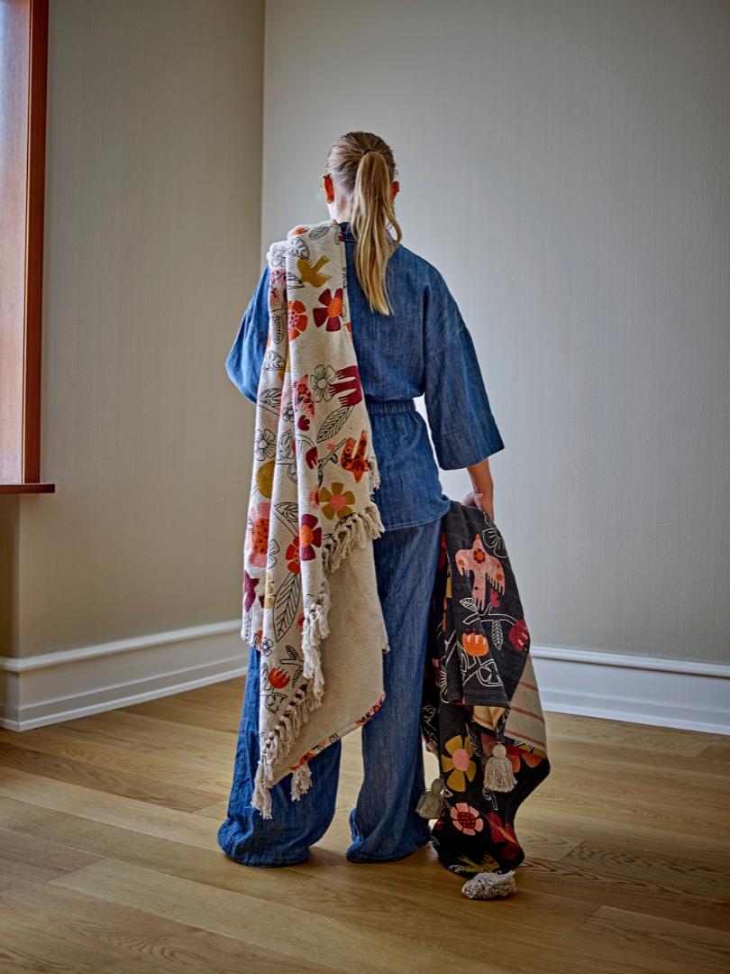 Birdy Black Throw, Recycled Cotton