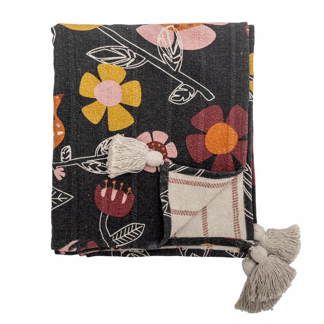 Birdy Black Throw, Recycled Cotton