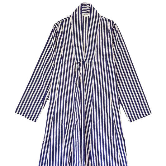 V Neck Cotton Dress - Blue