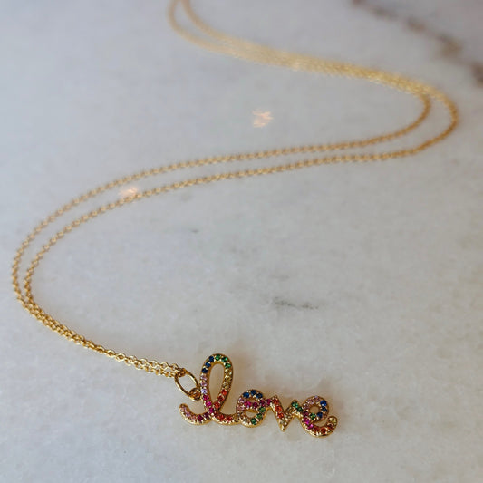 Rainbow Love Chain with Slider Clasp - Gold Plated