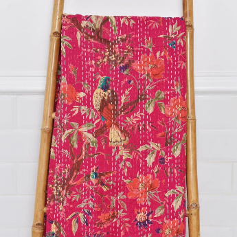 Kantha Throw Hot Pink Birds