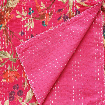 Kantha Throw Hot Pink Birds