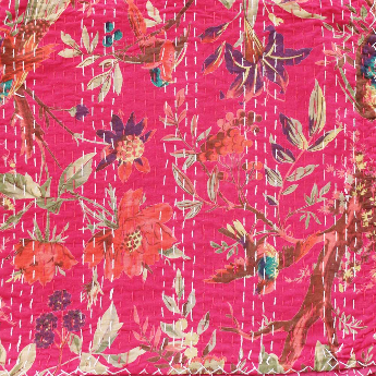 Kantha Throw Hot Pink Birds