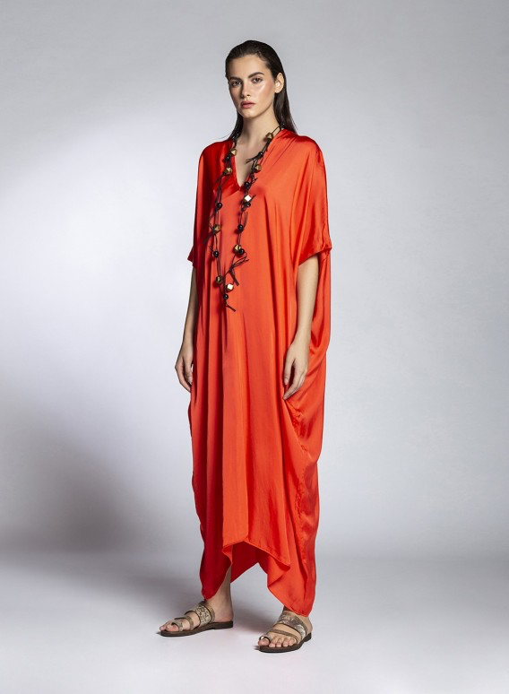 Maxi Satin Kaftan Orange – One Size
