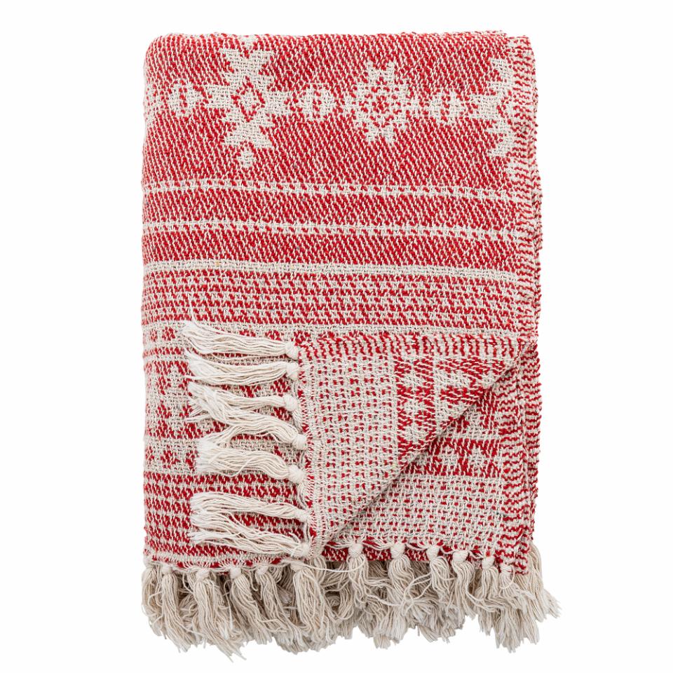 Warm Red & Beige Recycled Cotton Throw