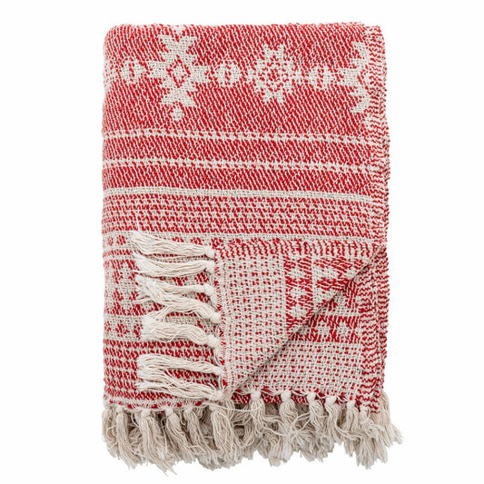 Warm Red & Beige Recycled Cotton Throw