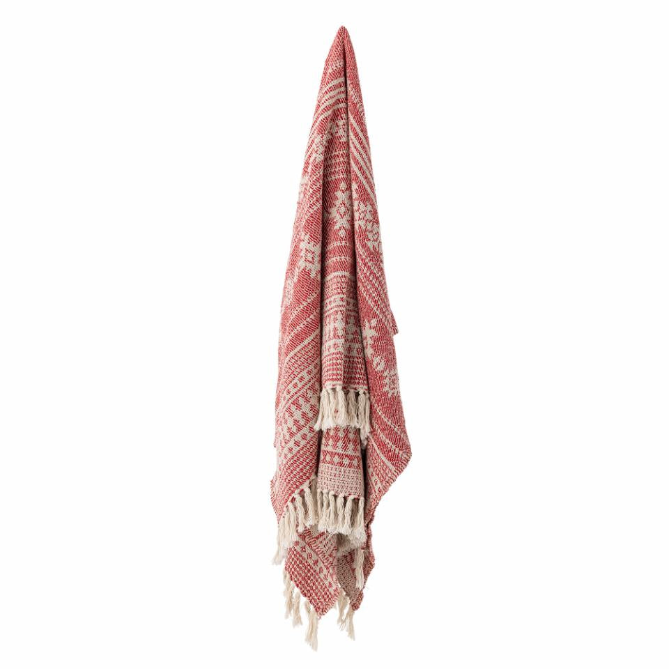 Warm Red & Beige Recycled Cotton Throw