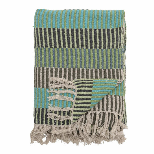 Block Stripe Throw Turquoise, Recycled Cotton