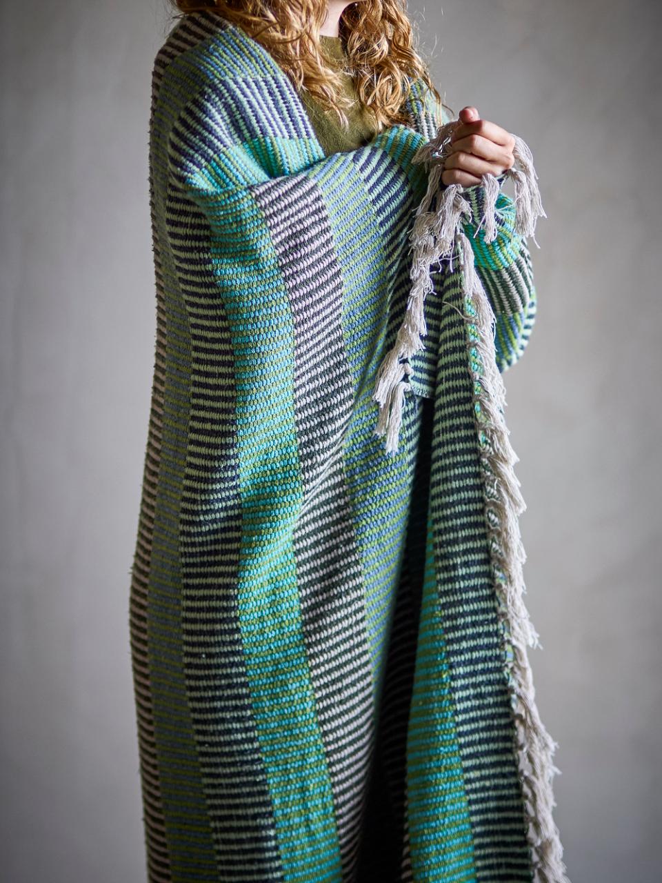 Block Stripe Throw Turquoise, Recycled Cotton