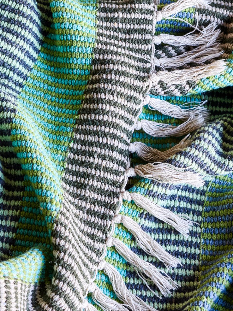 Block Stripe Throw Turquoise, Recycled Cotton