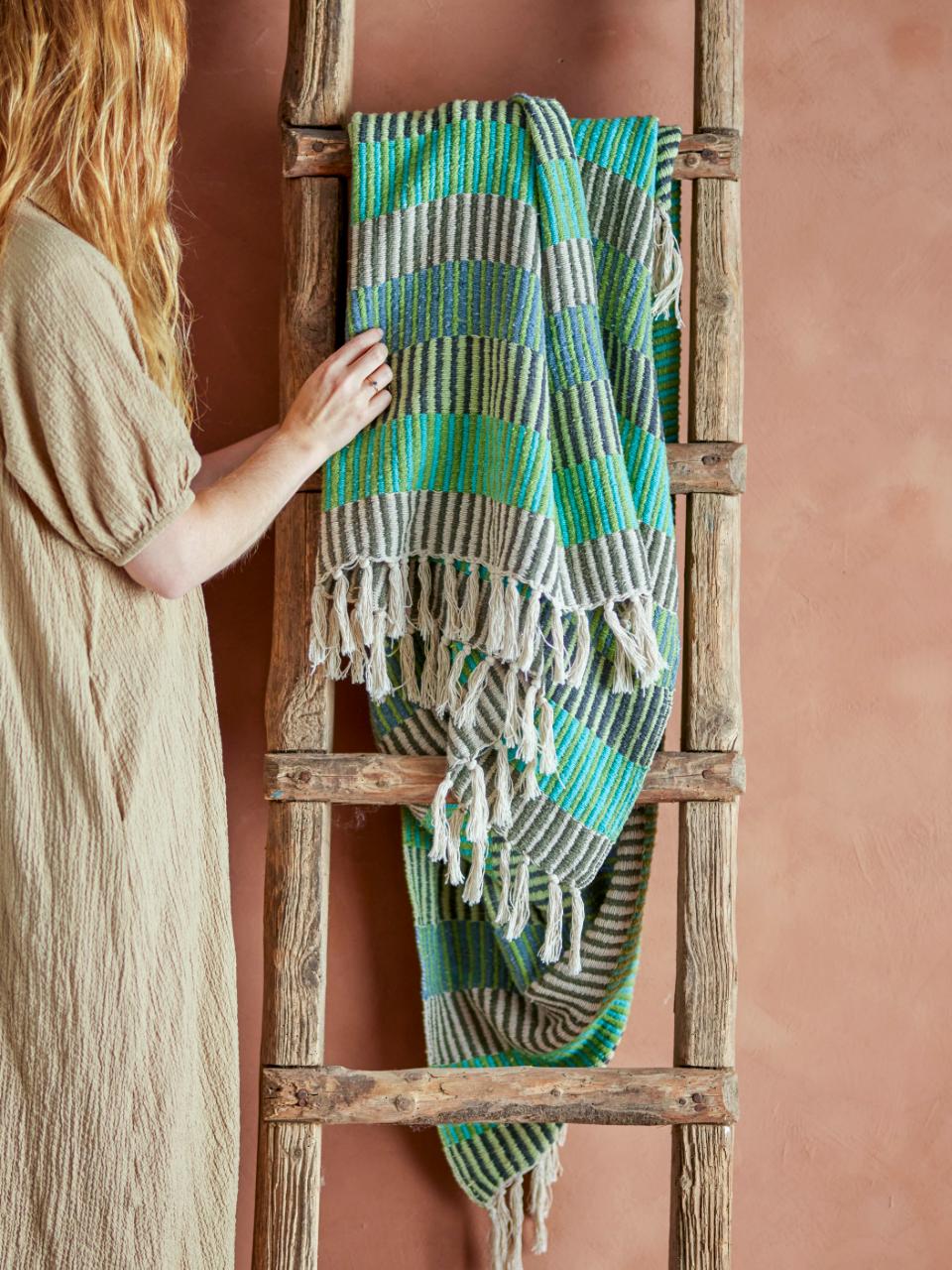 Block Stripe Throw Turquoise, Recycled Cotton