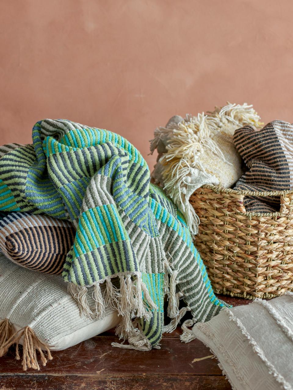 Block Stripe Throw Turquoise, Recycled Cotton