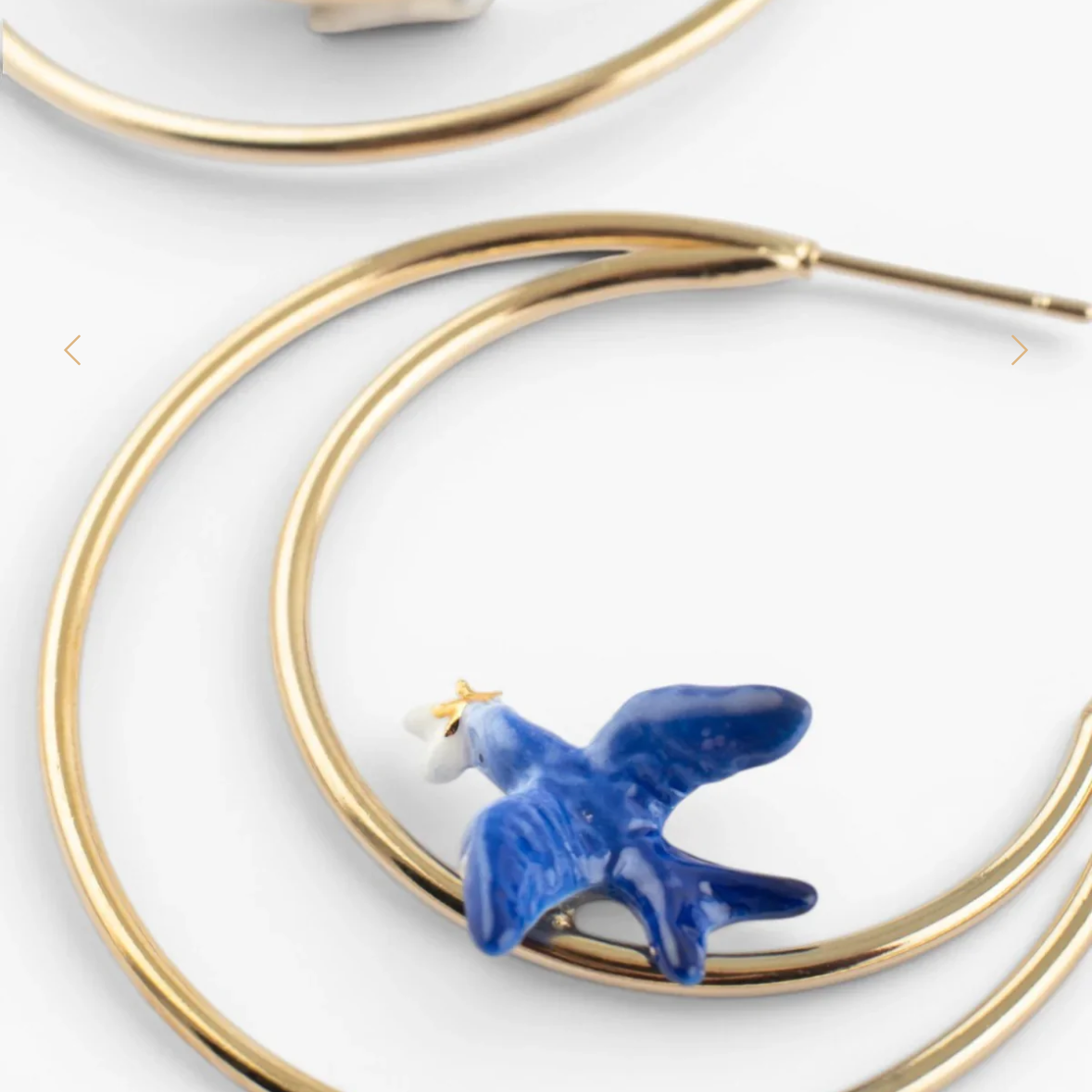 Blue Swallow Moon Earrings - Porcelain, Handcrafted