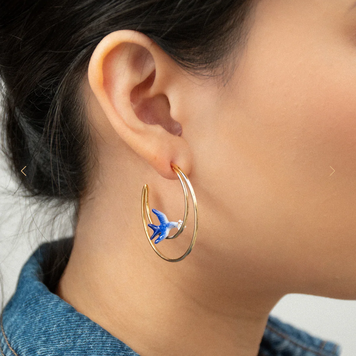 Blue Swallow Moon Earrings - Porcelain, Handcrafted