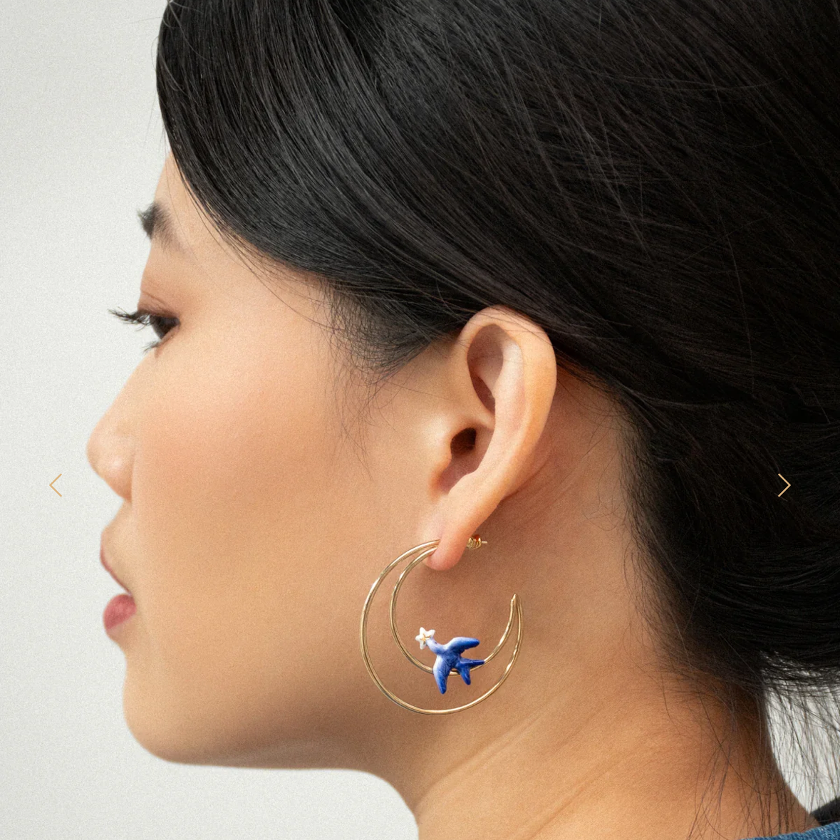 Blue Swallow Moon Earrings - Porcelain, Handcrafted