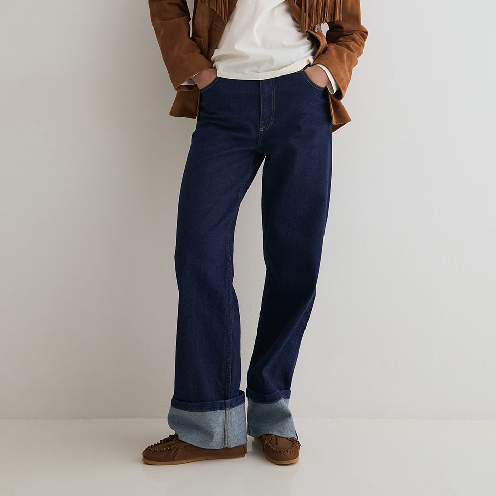 Women’s Wide Leg Jeans with Turned Up Cuffs, Organic Cotton