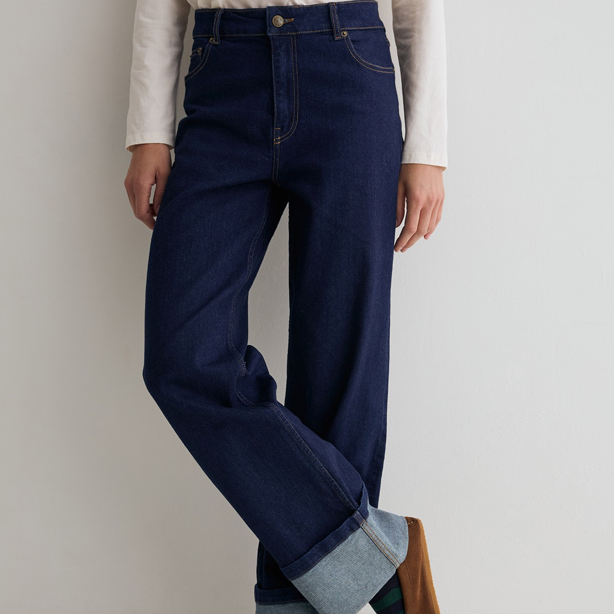 Women’s Wide Leg Jeans with Turned Up Cuffs, Organic Cotton