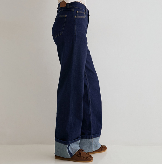 Women’s Wide Leg Jeans with Turned Up Cuffs, Organic Cotton