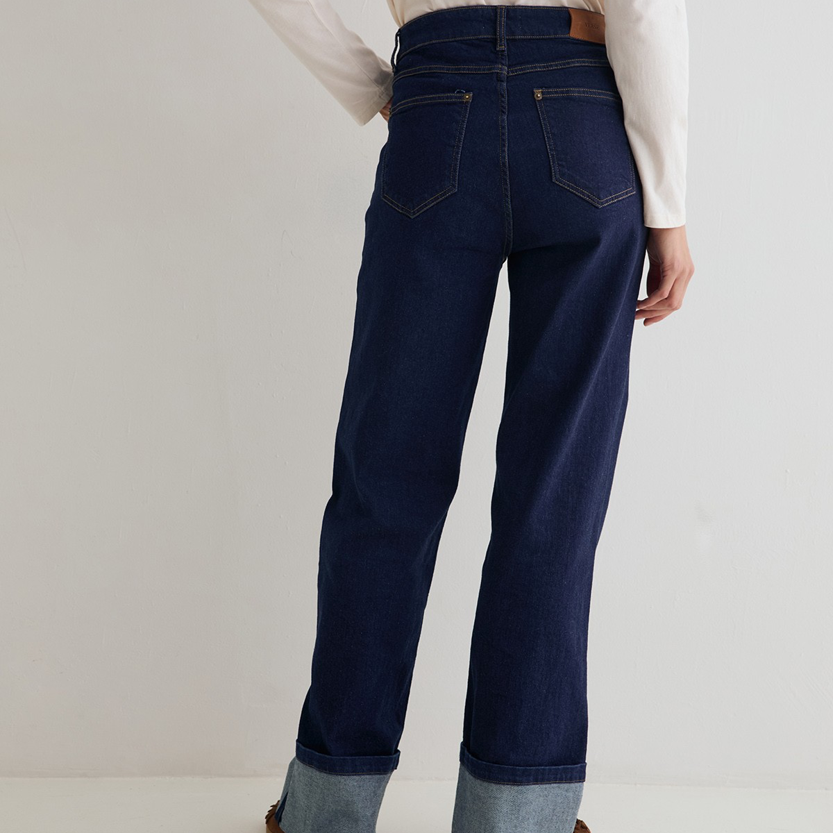 Women’s Wide Leg Jeans with Turned Up Cuffs, Organic Cotton