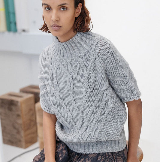 Short Sleeved Cable Knit in Grey