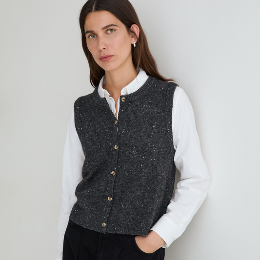 Tweed Knit Vest - Grey