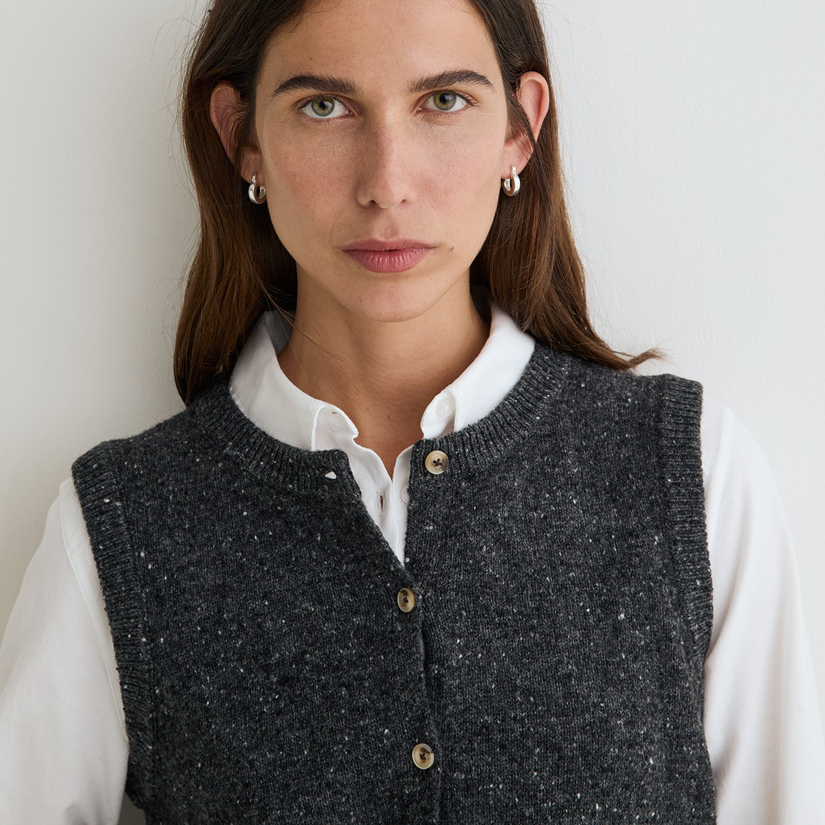 Tweed Knit Vest - Grey