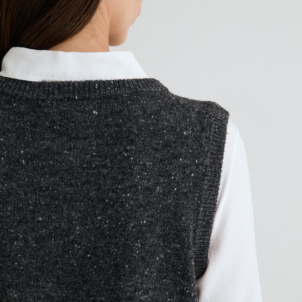 Tweed Knit Vest - Grey