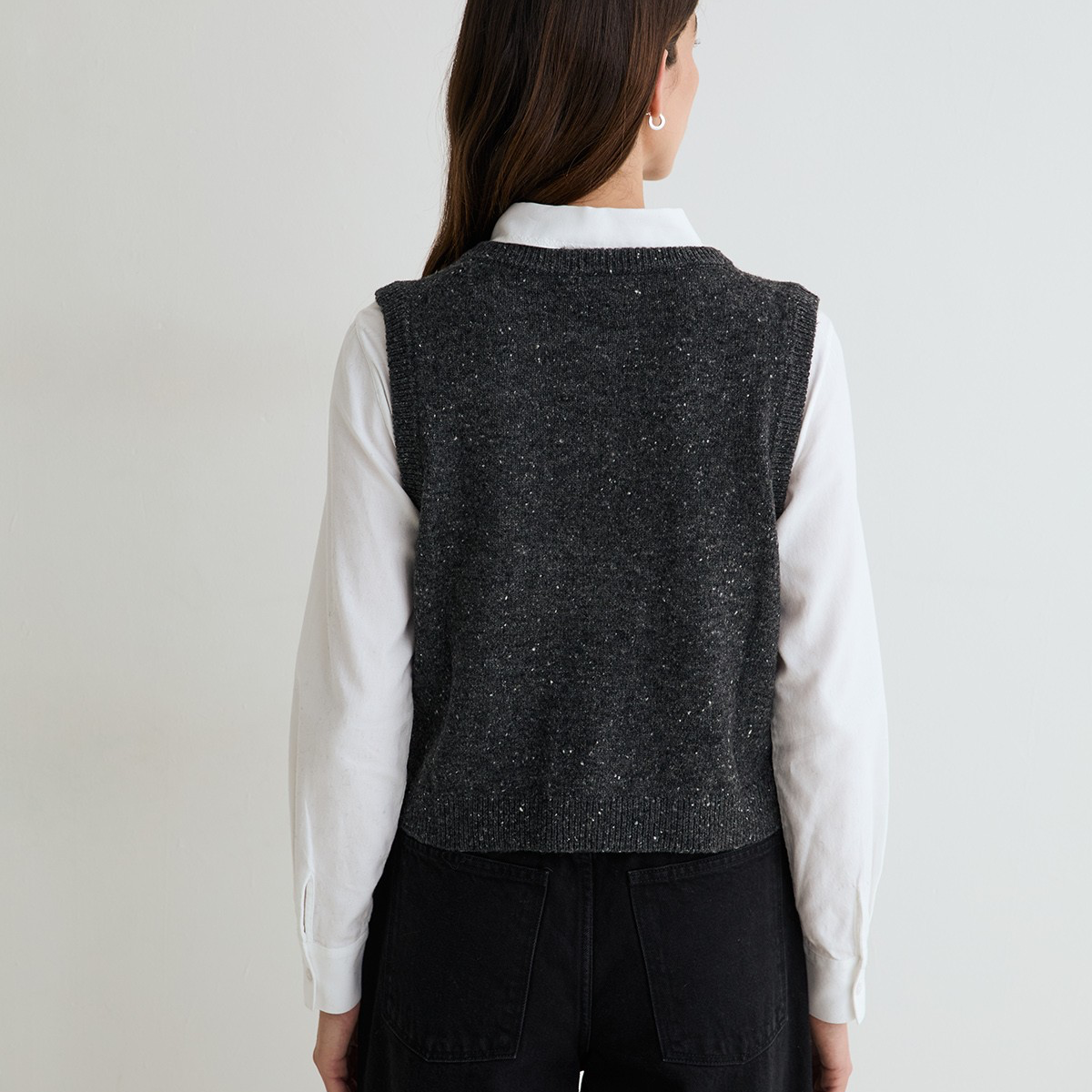 Tweed Knit Vest - Grey