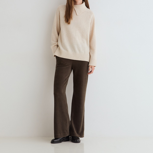 Wide-Leg Corduroy Trousers, Khaki