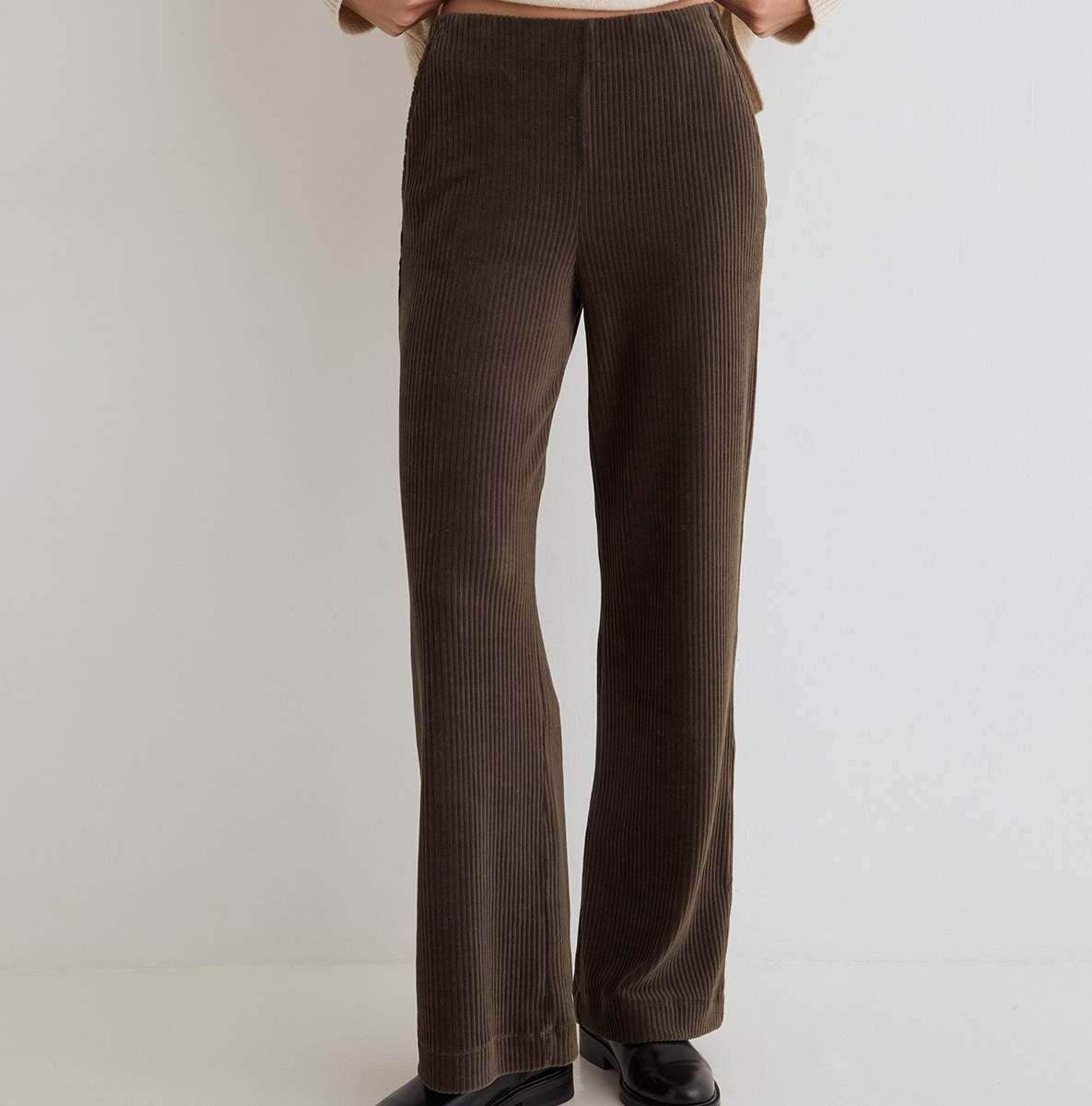 Wide-Leg Corduroy Trousers, Khaki