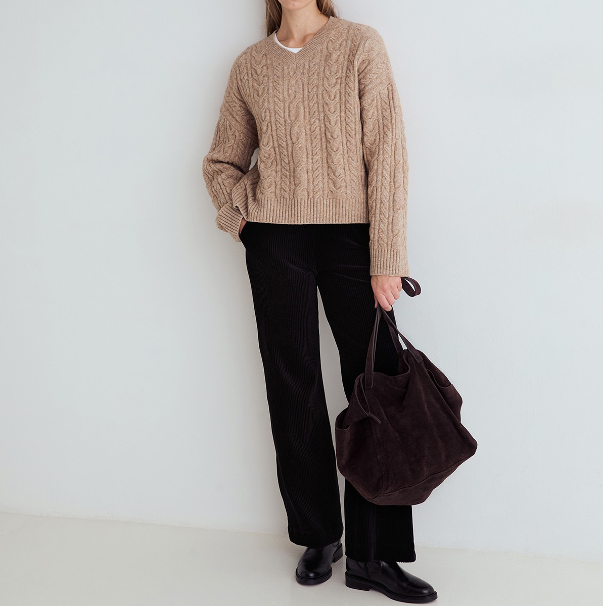Wide-Leg Corduroy Trousers, Black