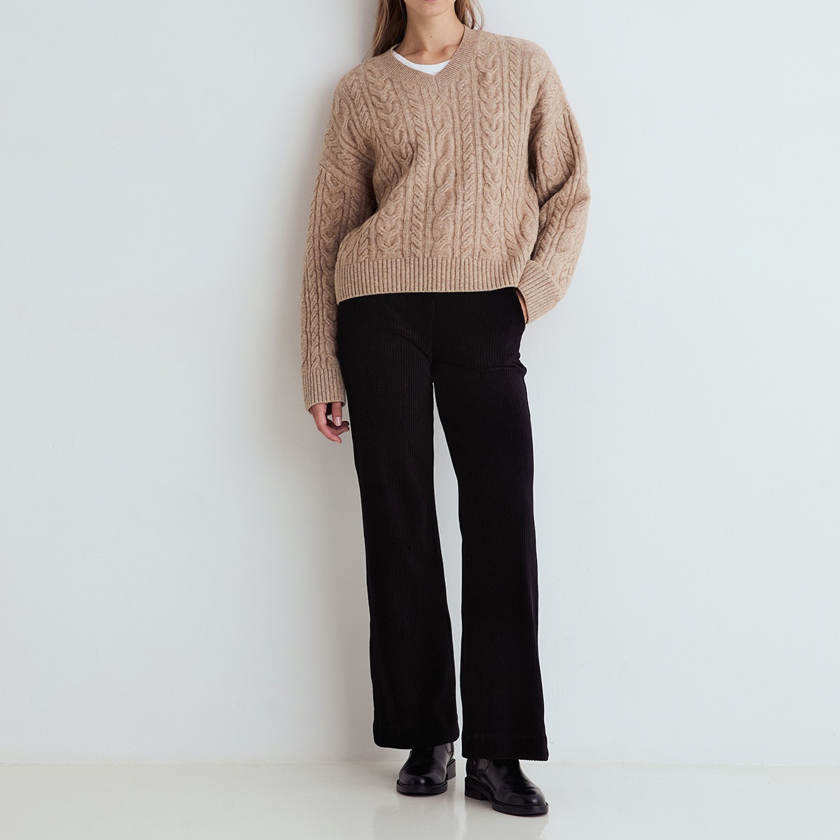 Wide-Leg Corduroy Trousers, Black