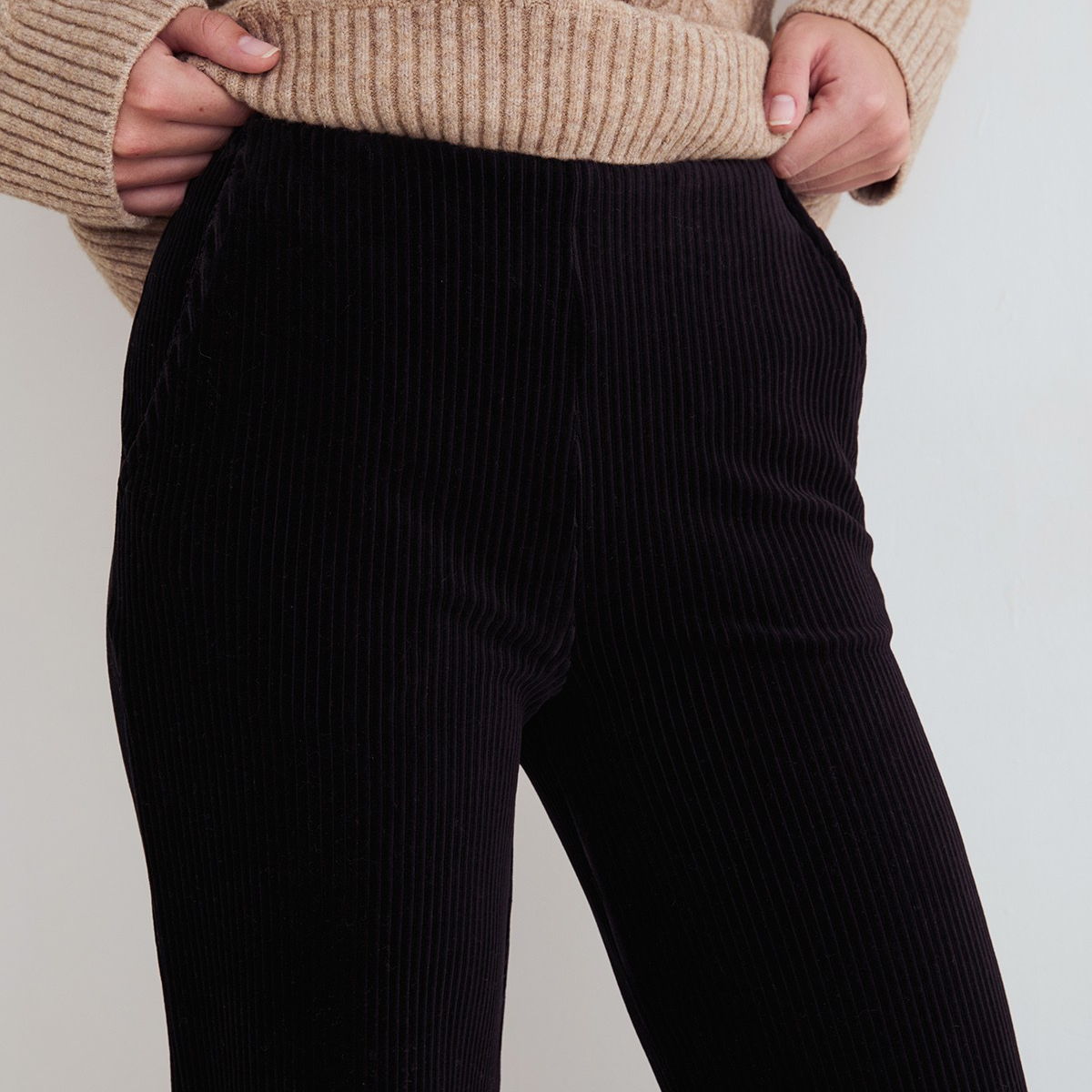 Wide-Leg Corduroy Trousers, Black