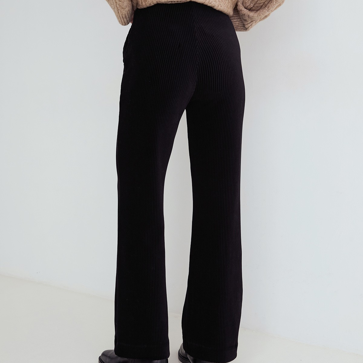 Wide-Leg Corduroy Trousers, Black