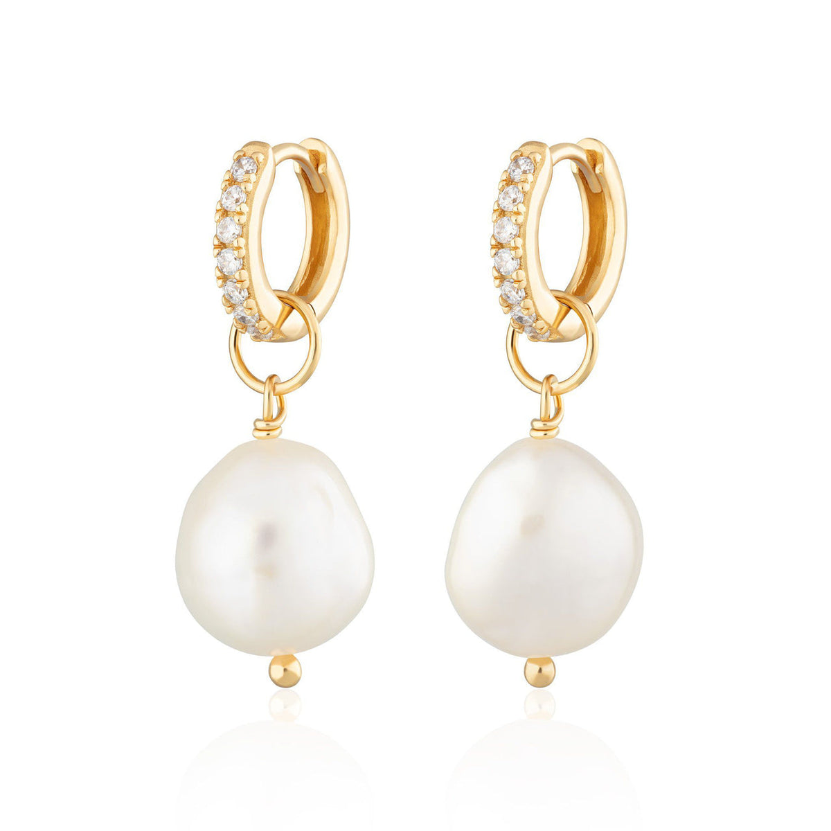 Sparkle Huggie Earrings with Baroque Pearls