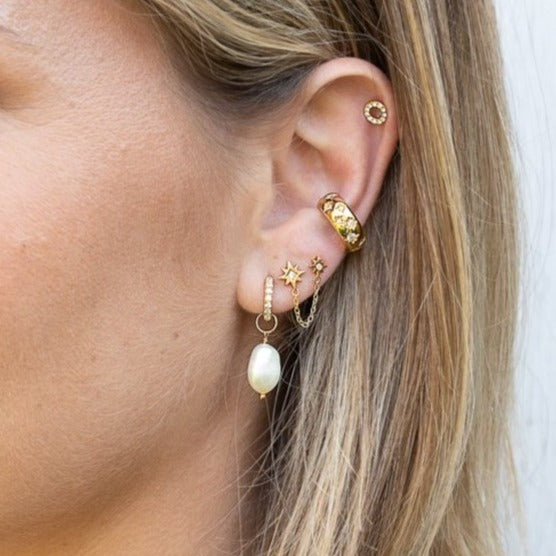 Sparkle Huggie Earrings with Baroque Pearls