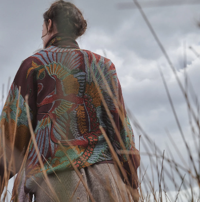 Crane Brown Wool Kimono