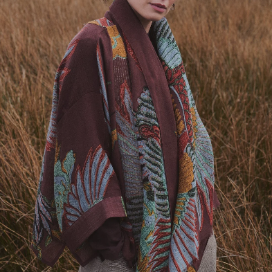 Crane Brown Wool Kimono