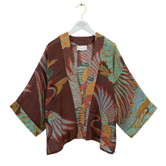 Crane Brown Wool Kimono