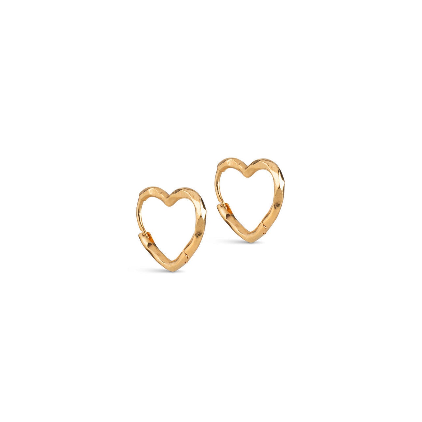 Gold heart-shaped earrings on a white background