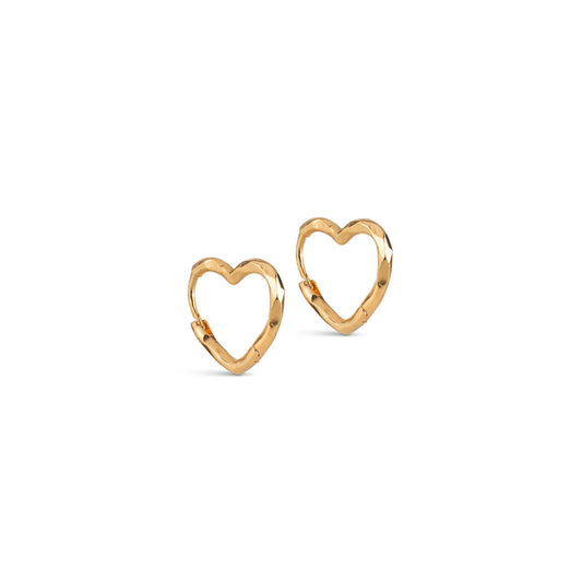 Gold heart-shaped earrings on a white background
