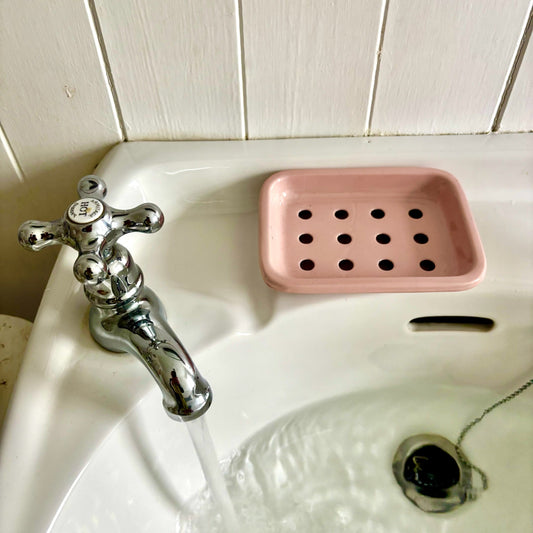 pink enamel soap dish