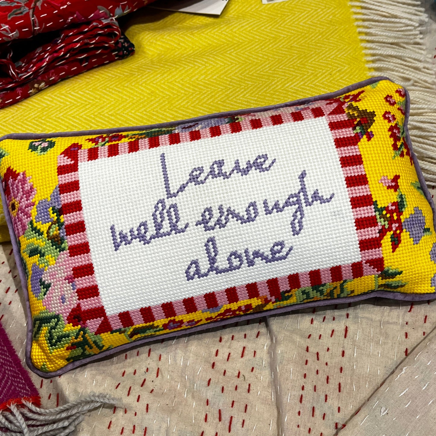 Needlepoint Slogan Cushions