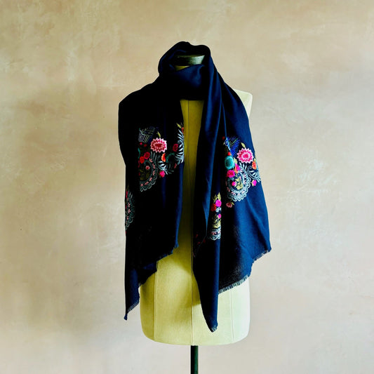 Bird of Paradise Pashmina - Navy