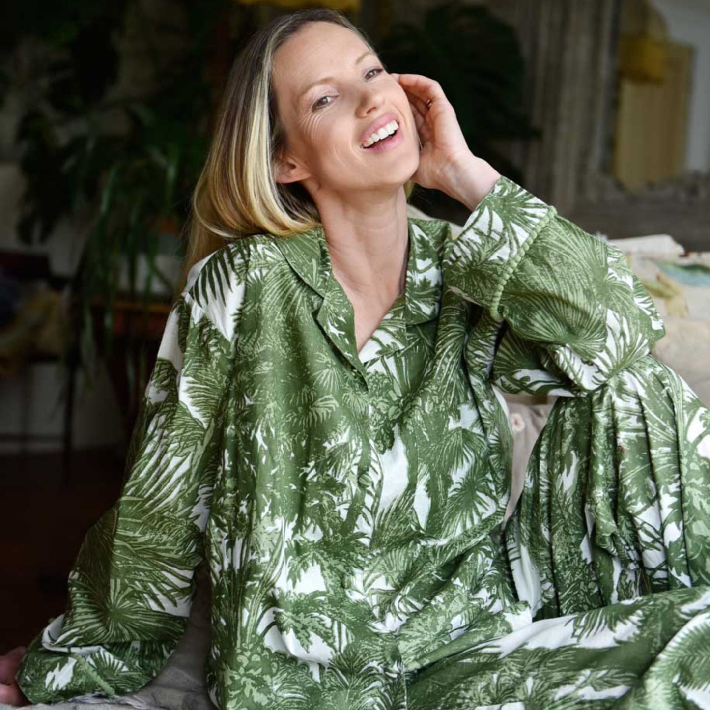 Tropical Green Fern Print Pyjamas