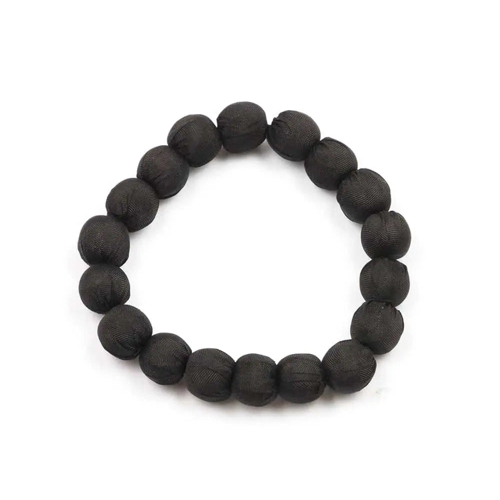 Silk Covered Wooden Beads Bracelet Black